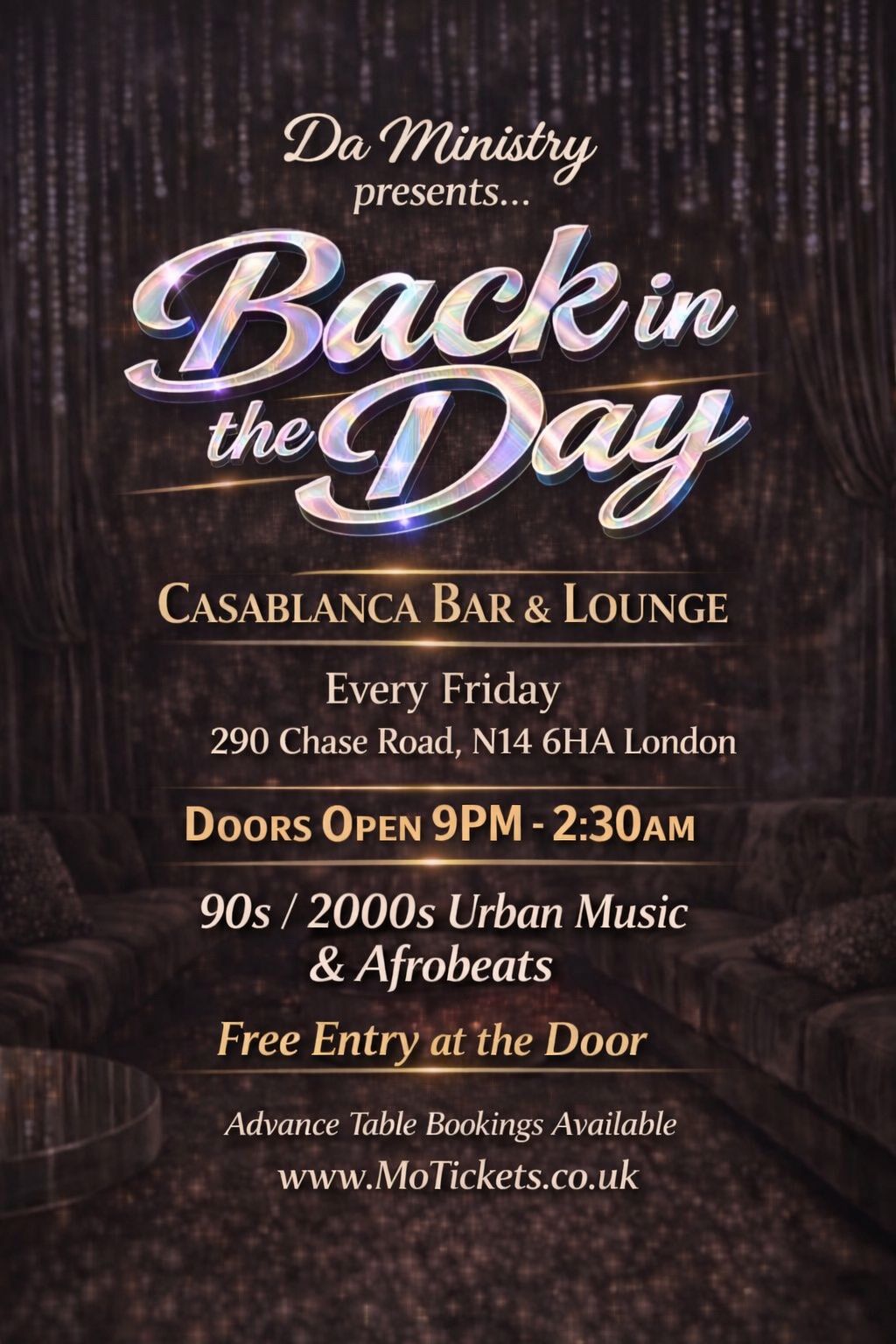 Da Ministry presents Back in the Day happening on the 10th of April